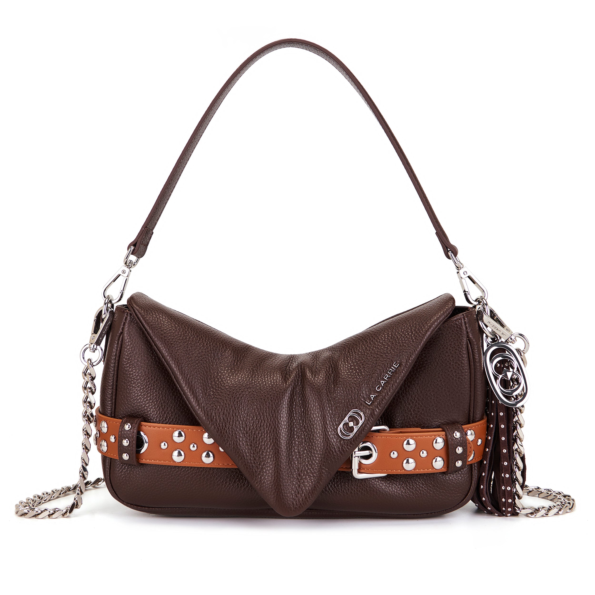 La Carrie Backdoor sac bandoulière marron 30 cm clouté