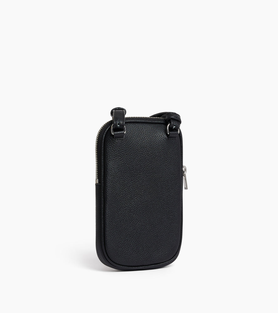 Le Tanneur étui téléphone cuir grainé Black zip argent
