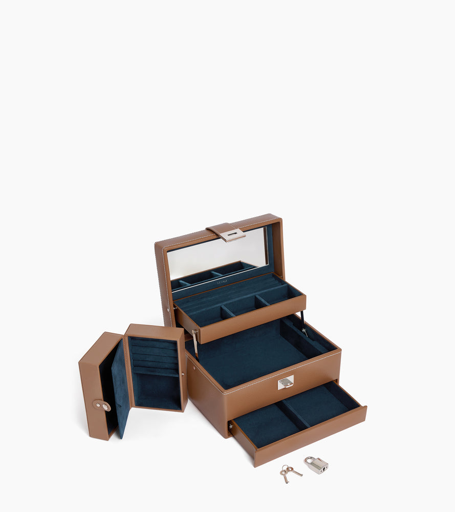 Le Tanneur Boîte à bijoux cuir moyen modèle naturel miroir