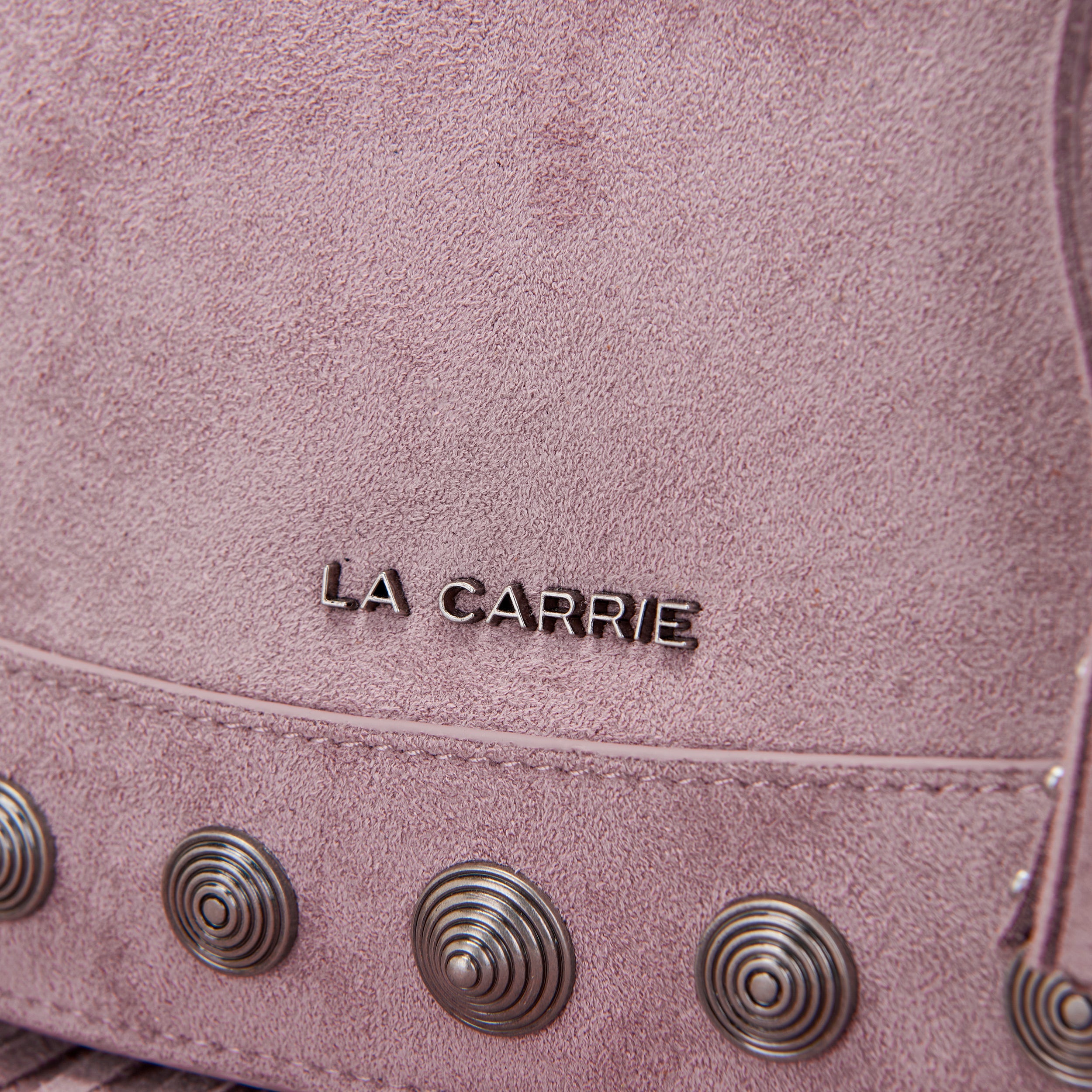 La Carrie Aztec Sac Épaule Rose Suède Franges 26x11x17 cm