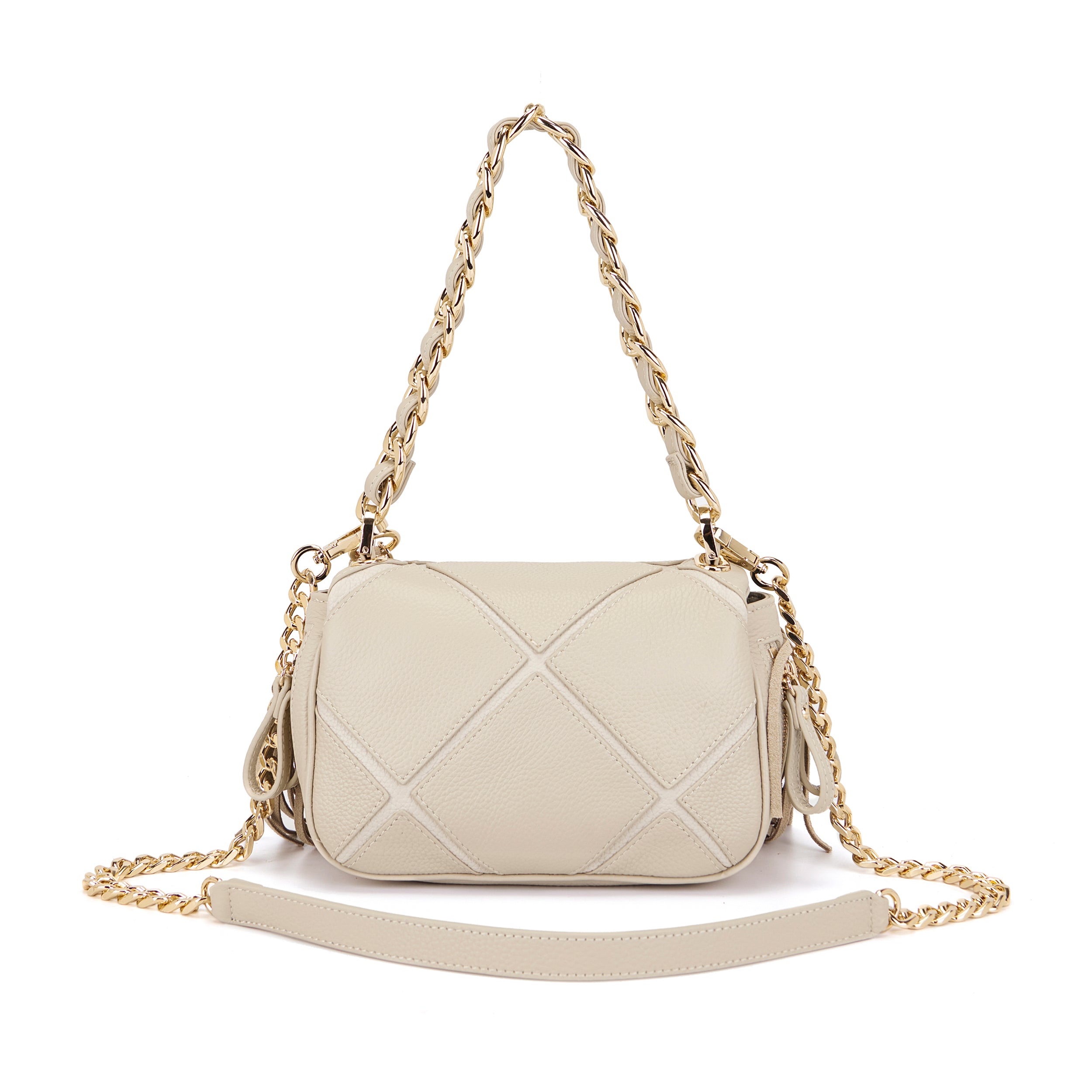 La Carrie Isabel sac bandoulière ivoire 21 cm cuir grainé