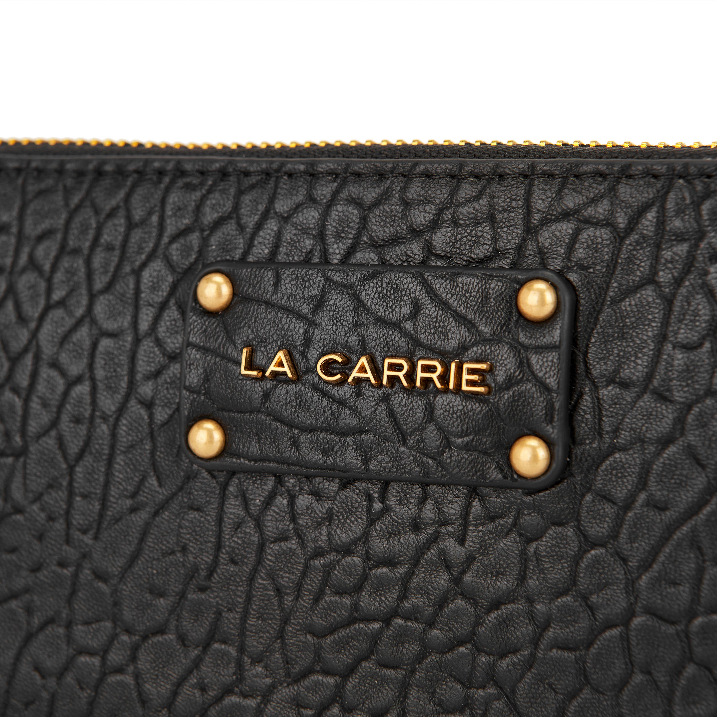La Carrie Wallet portefeuille zip noir relief doré