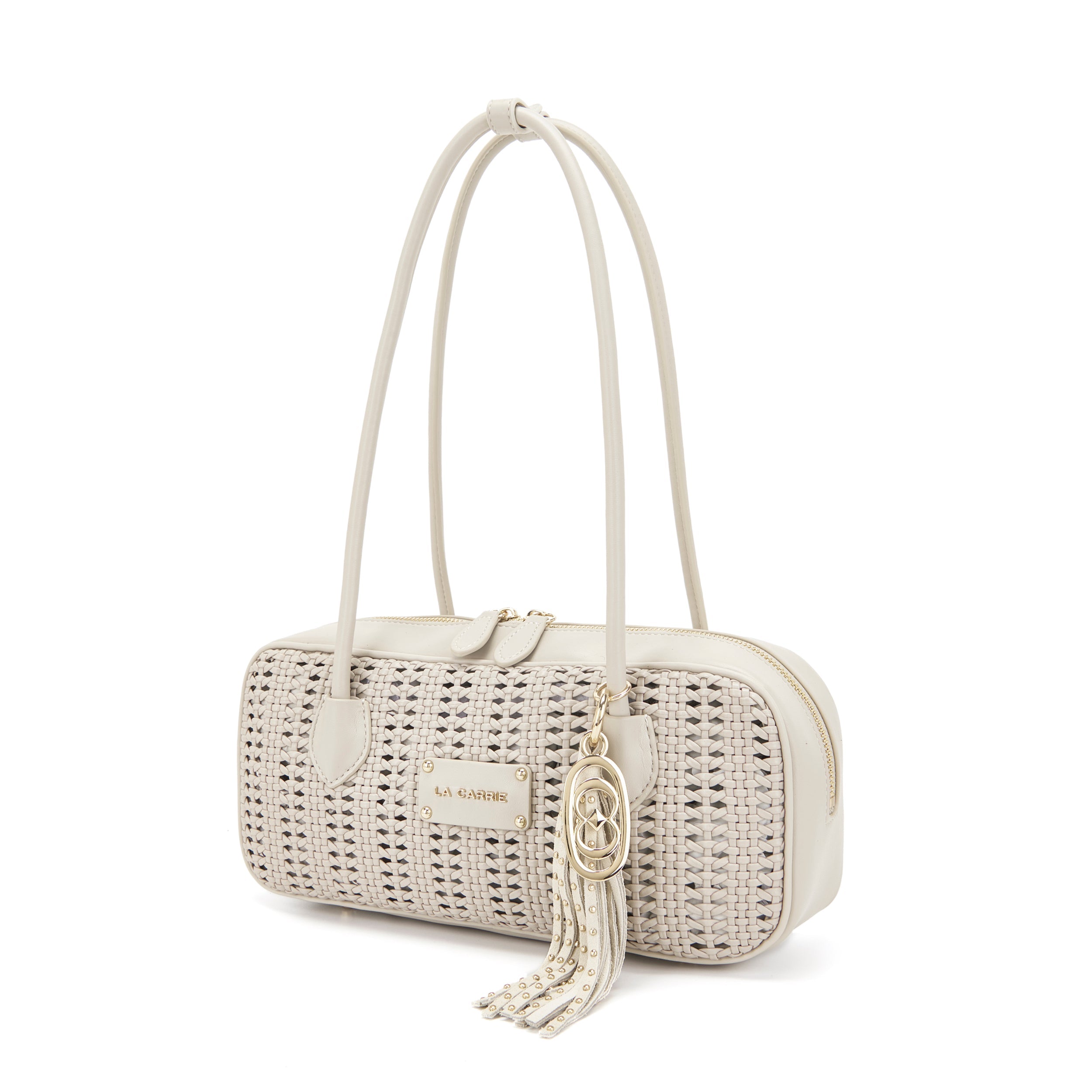 La Carrie Woven Sac à Main Ivoire PU Tressé 30x9x14 cm