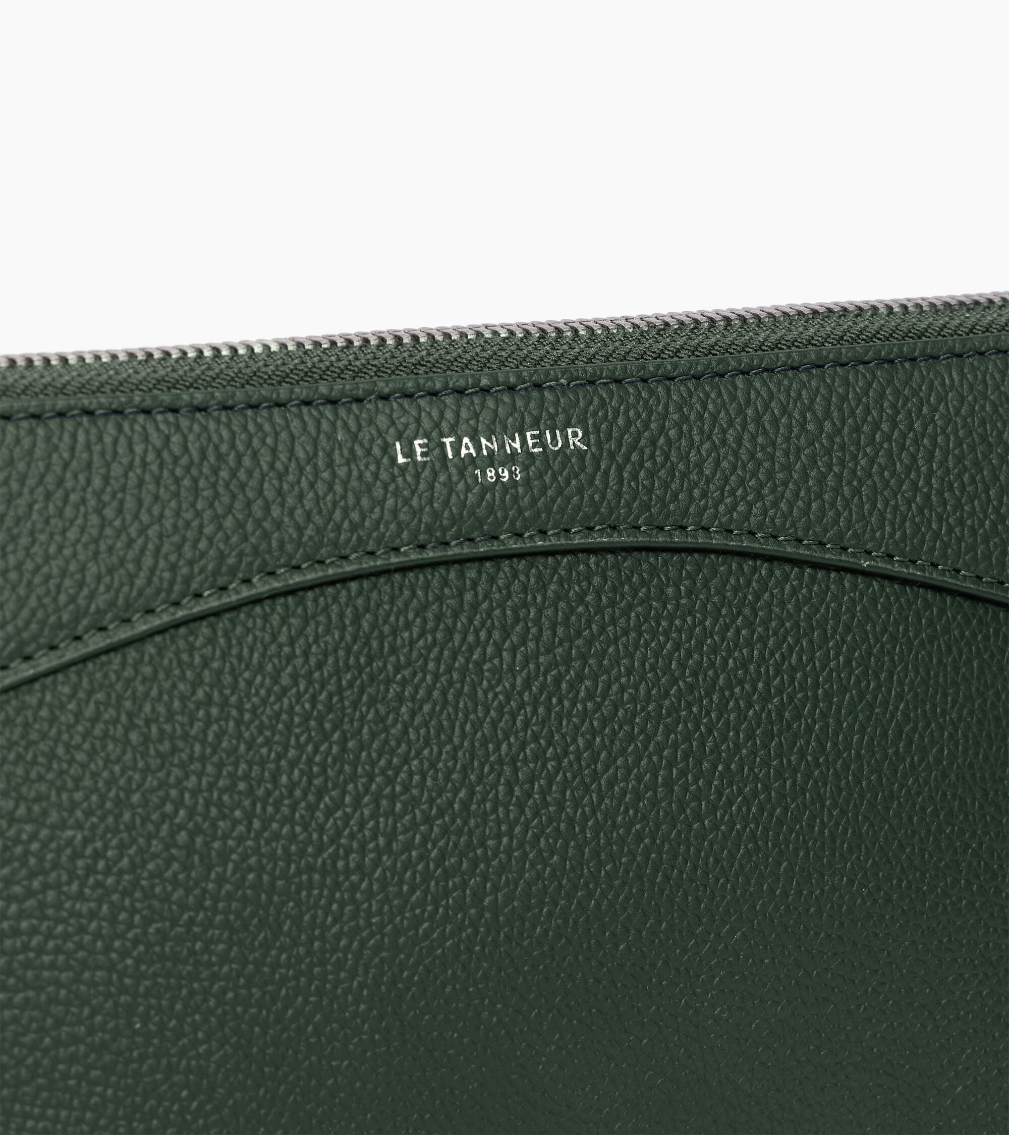 Le Tanneur pochette cuir grainé Green Malachite zippée