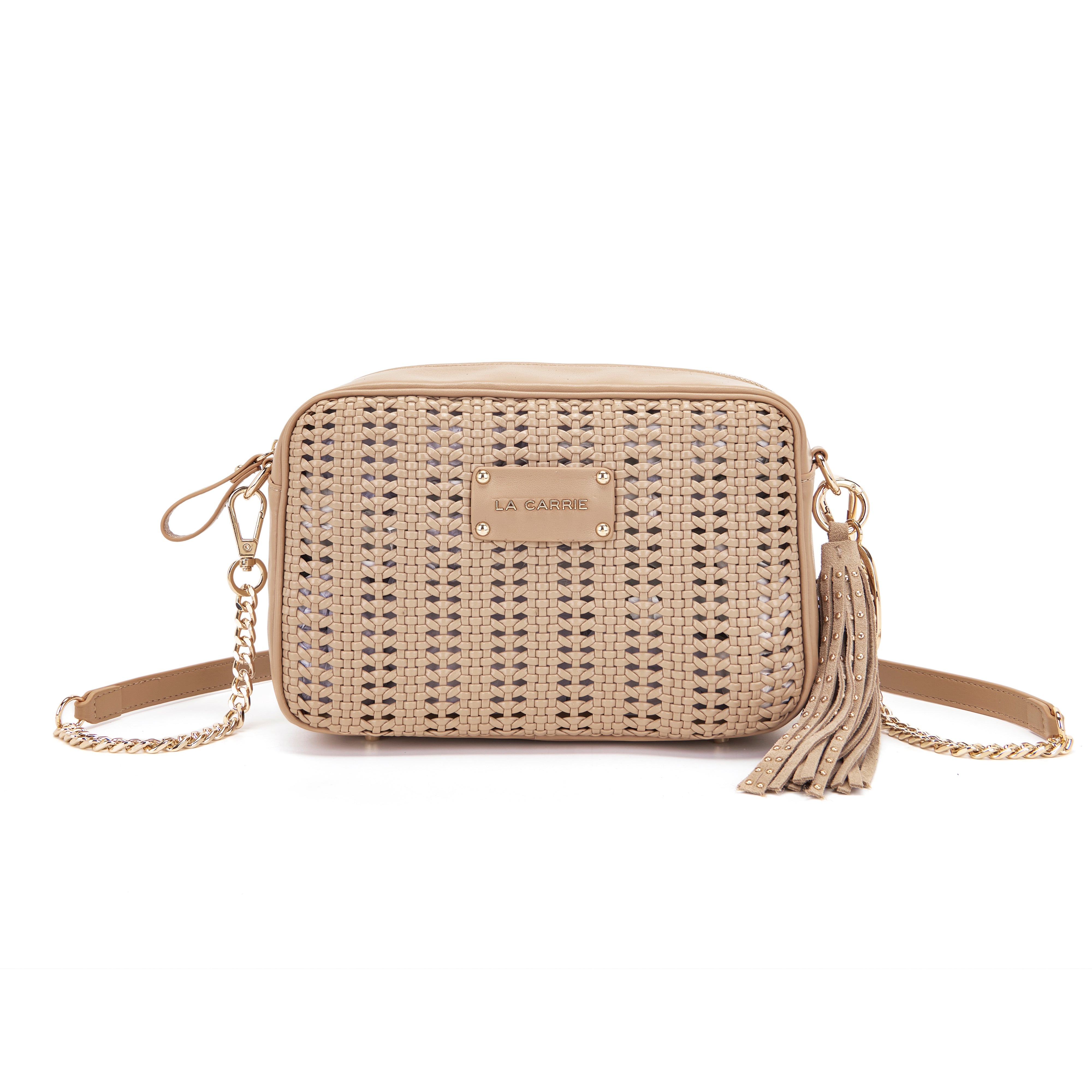 La Carrie Woven sac bandoulière BEIGE tressé verni
