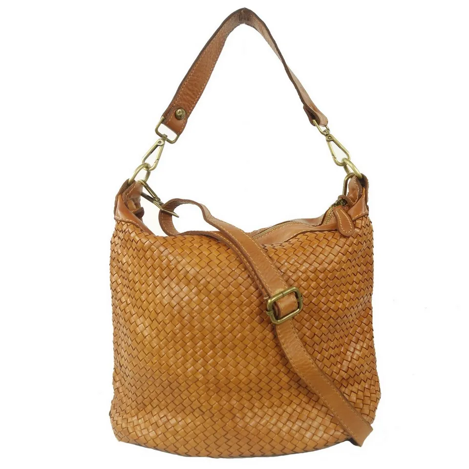 Collection Esprit Cuir MARLEEN besace cuir tressé camel