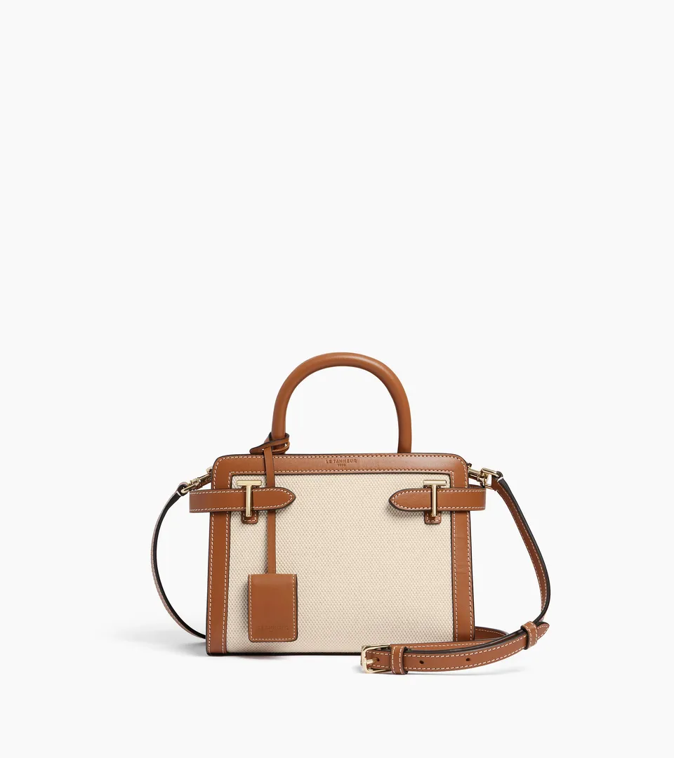 Le Tanneur Emilie petit sac à main toile coton cuir Natural Tan
