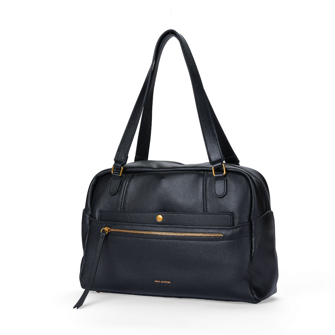 MAC ALYSTER CANELLE grand sac main cuir Daim Noir
