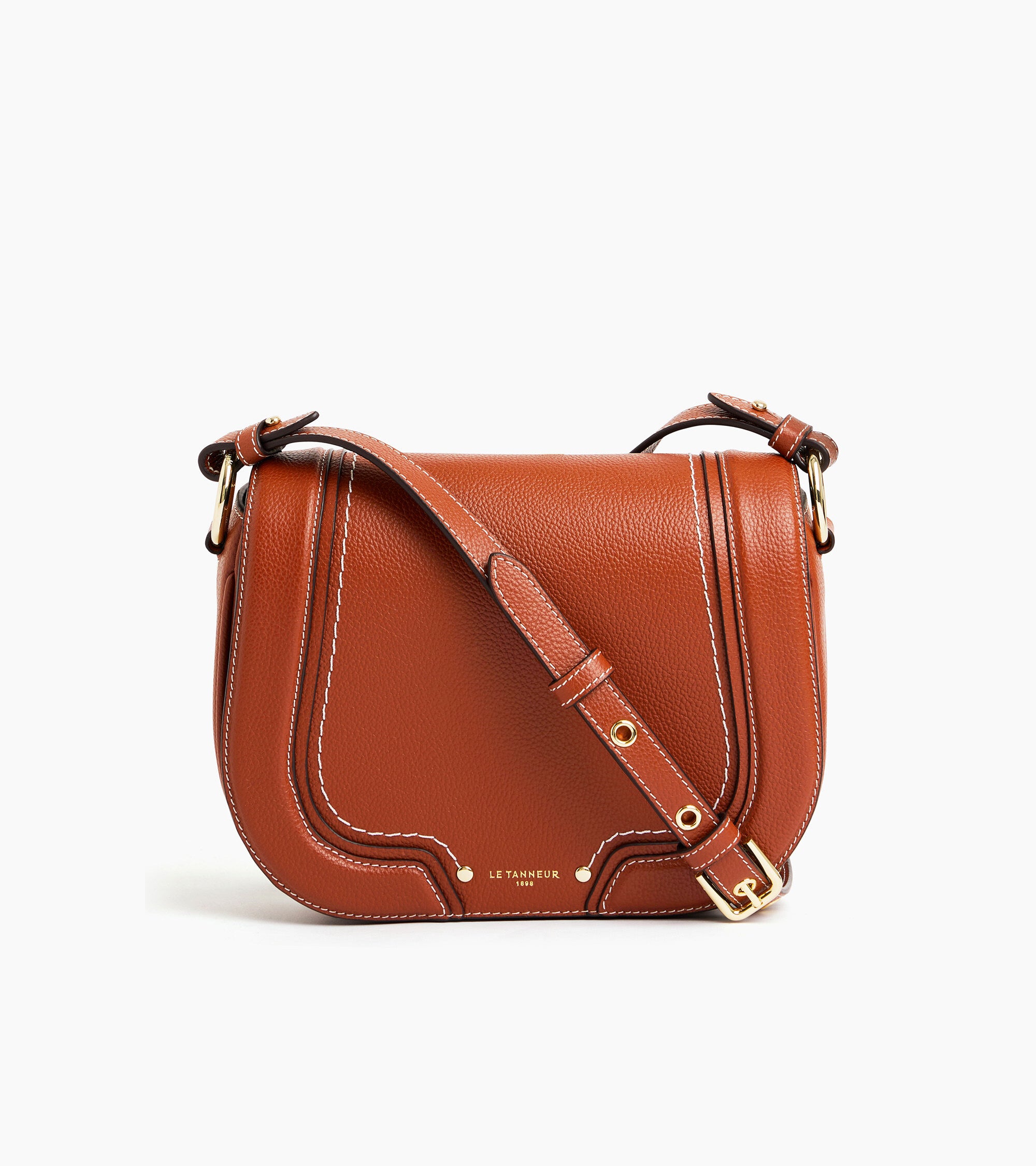 Le Tanneur Ella sac besace cuir grainé Mahogany Brown moyen