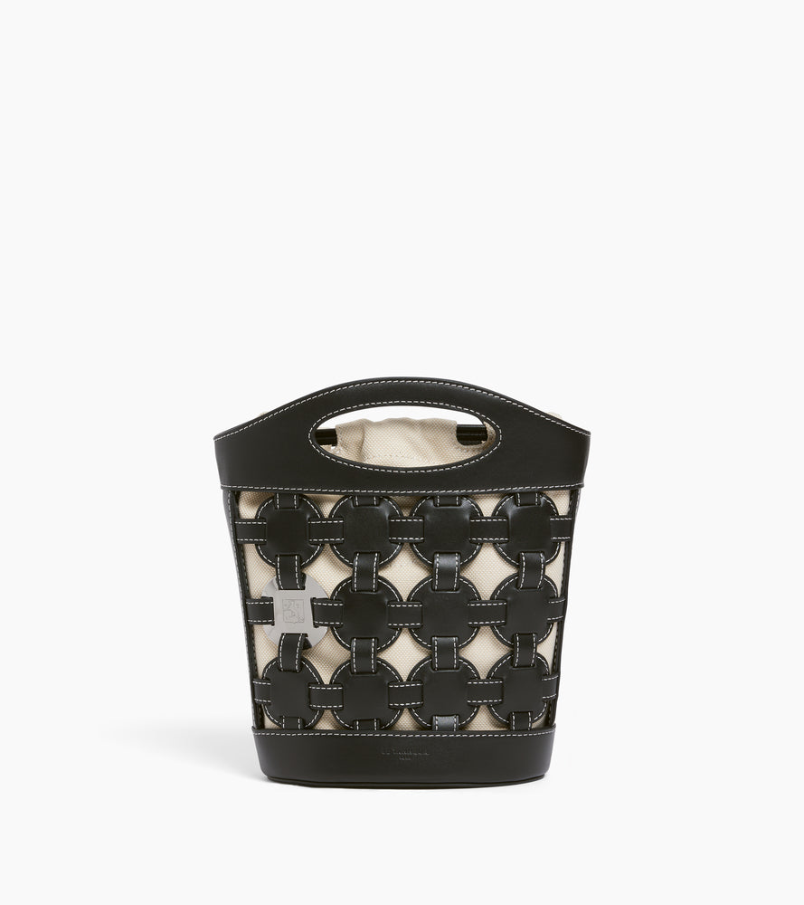 Le Tanneur Le Potier petit sac seau toile coton cuir noir