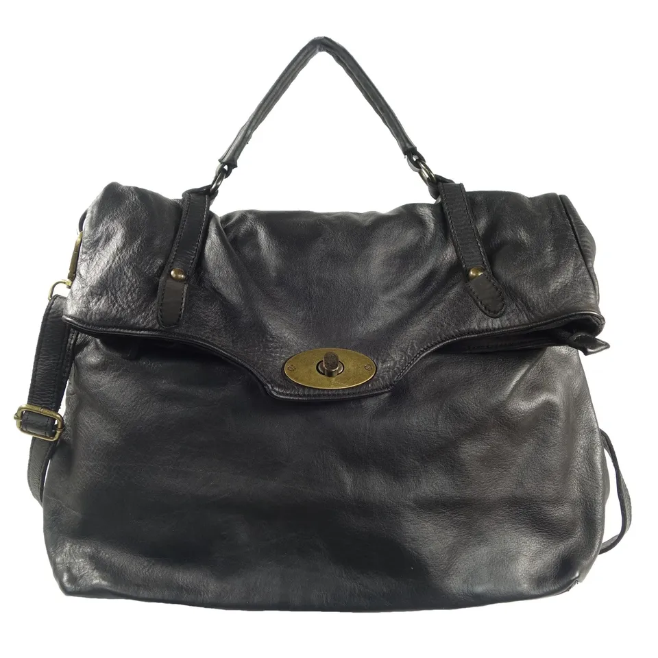 Collection Esprit Cuir BASTIEN grand sac cuir noir fermoir PC