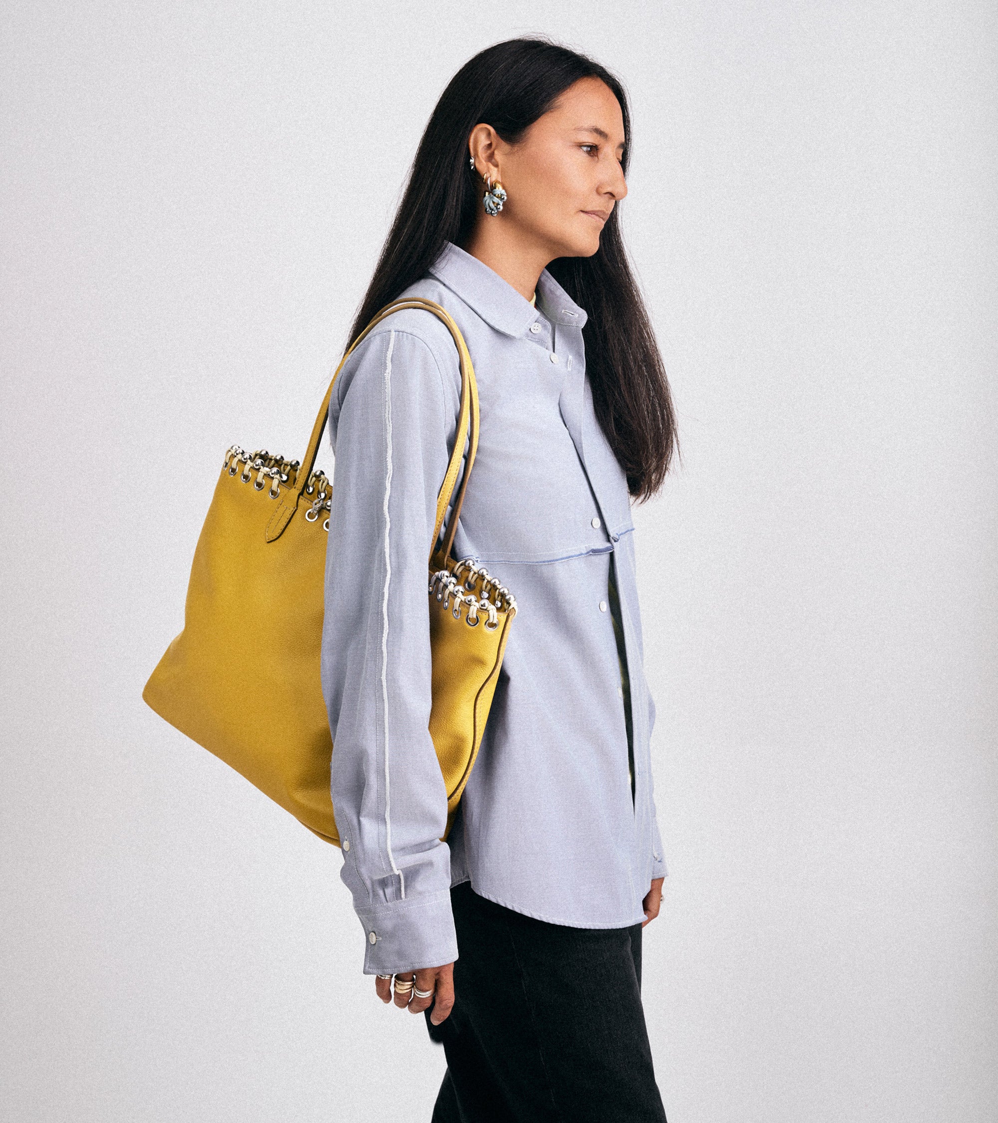 Le Tanneur Kitesy cabas cuir grainé jaune rattan