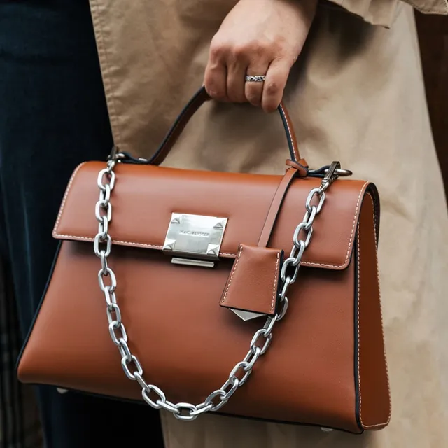 MAC ALYSTER MÉLYSSA Sac Main Cuir Camel Argent