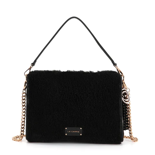 La Carrie Teddy sac bandoulière noir 34 cm fourrure