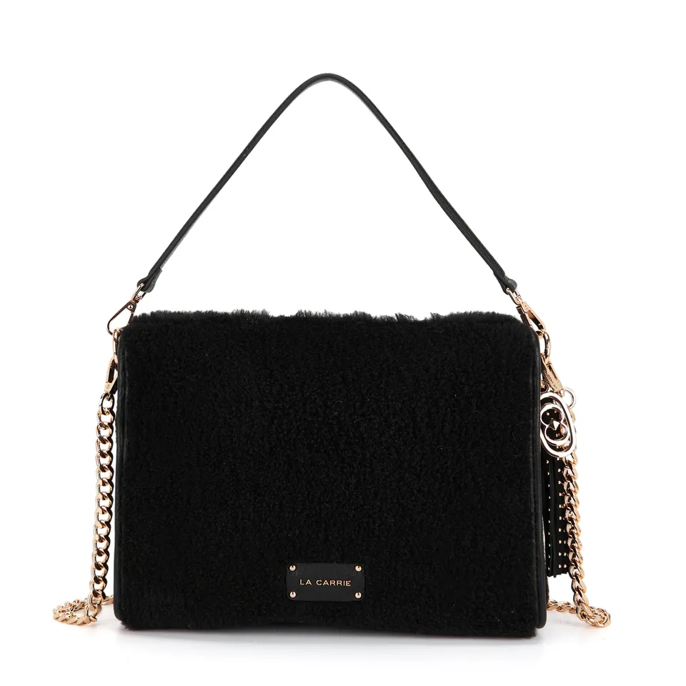 La Carrie Teddy sac bandoulière noir 34 cm fourrure