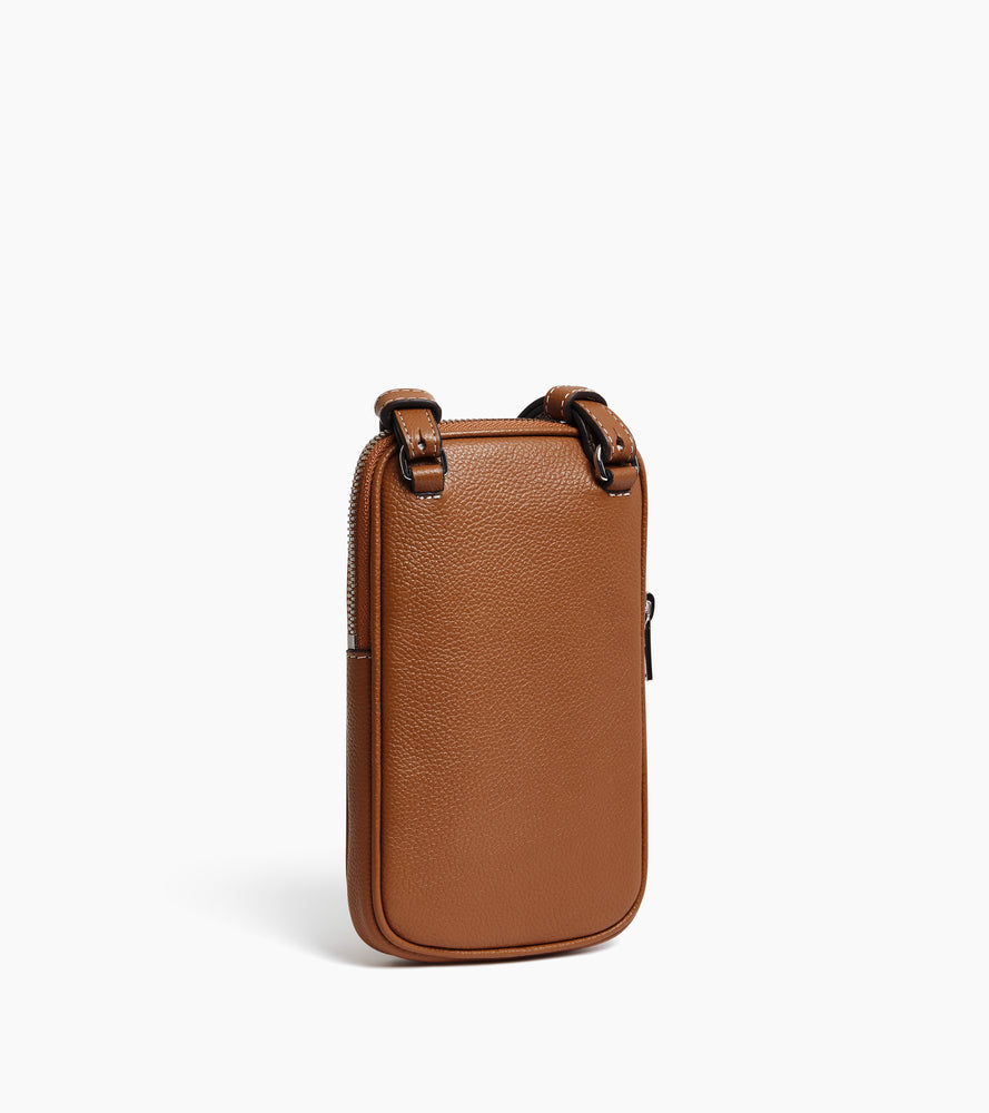 Le Tanneur étui téléphone cuir grainé zippé Brown Tan RFID