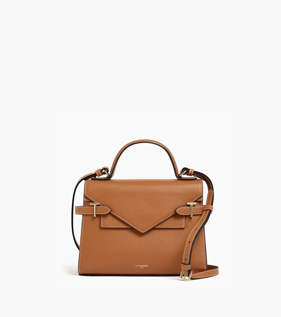 Le Tanneur Emilie sac à main double rabat cuir grainé Brown Tan