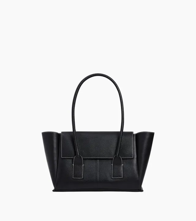 Le Tanneur Elena Cabas Moyen Rabat Cuir Grainé Noir