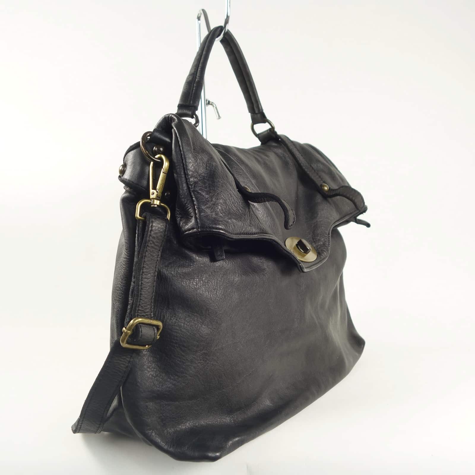 Collection Esprit Cuir BASTIEN grand sac cuir noir fermoir PC