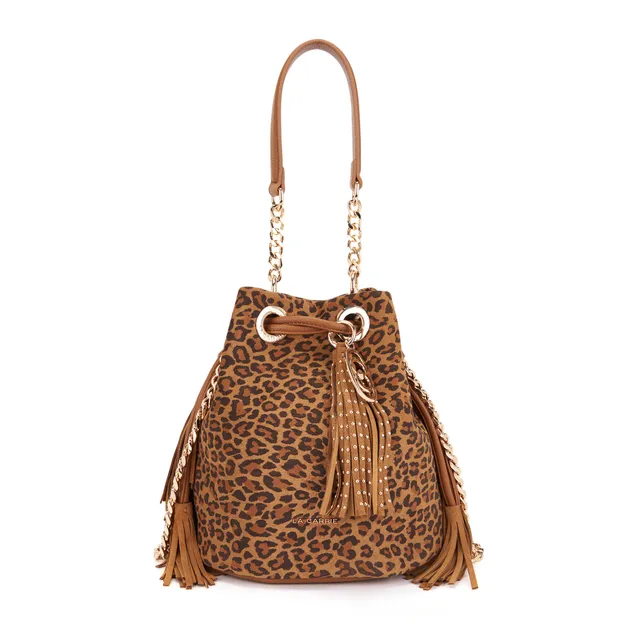 La Carrie Lio Sac Seau Marron Suède Léopard 24x17x26 cm