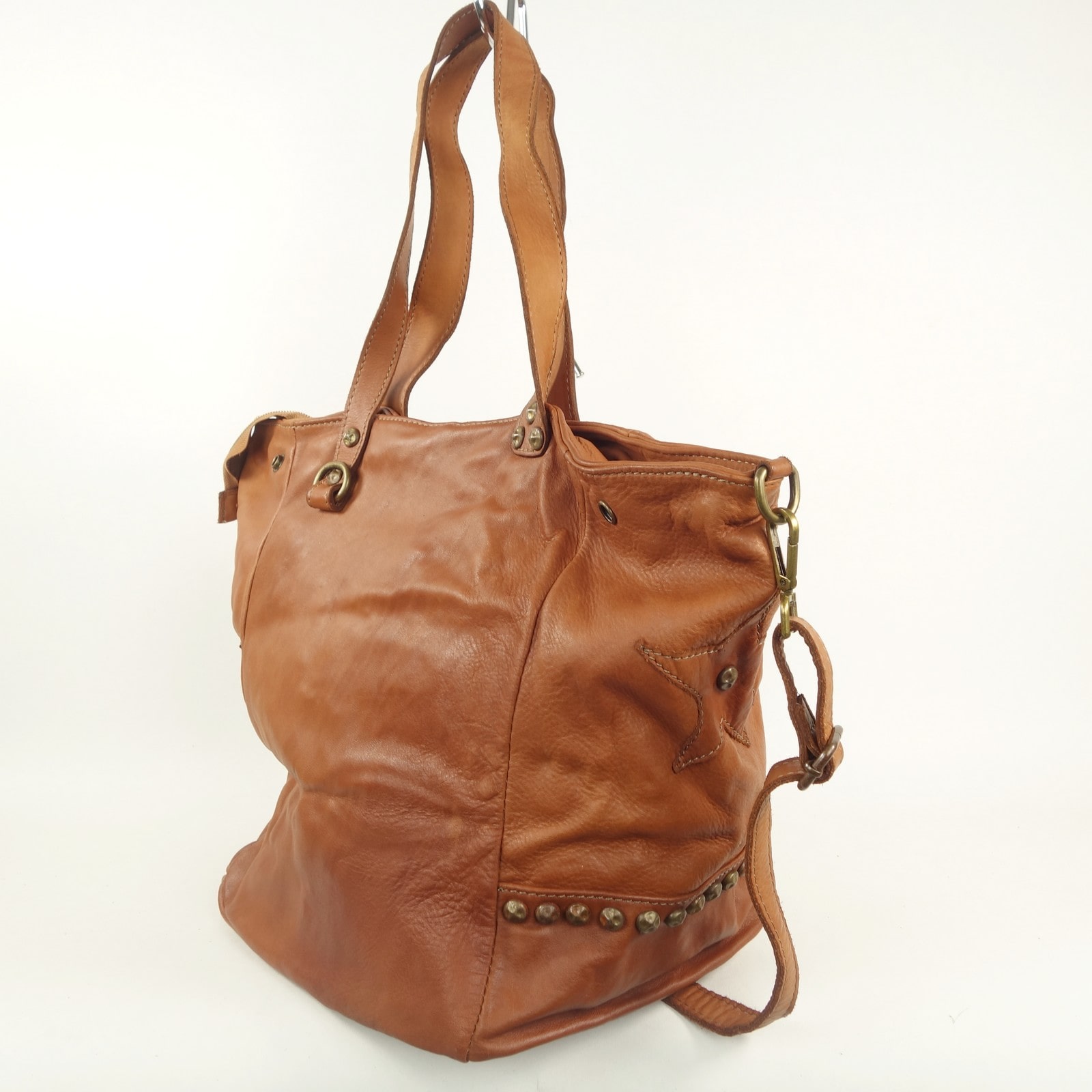 Collection Esprit Cuir Lili grand cabas XL naturel cuir clouté