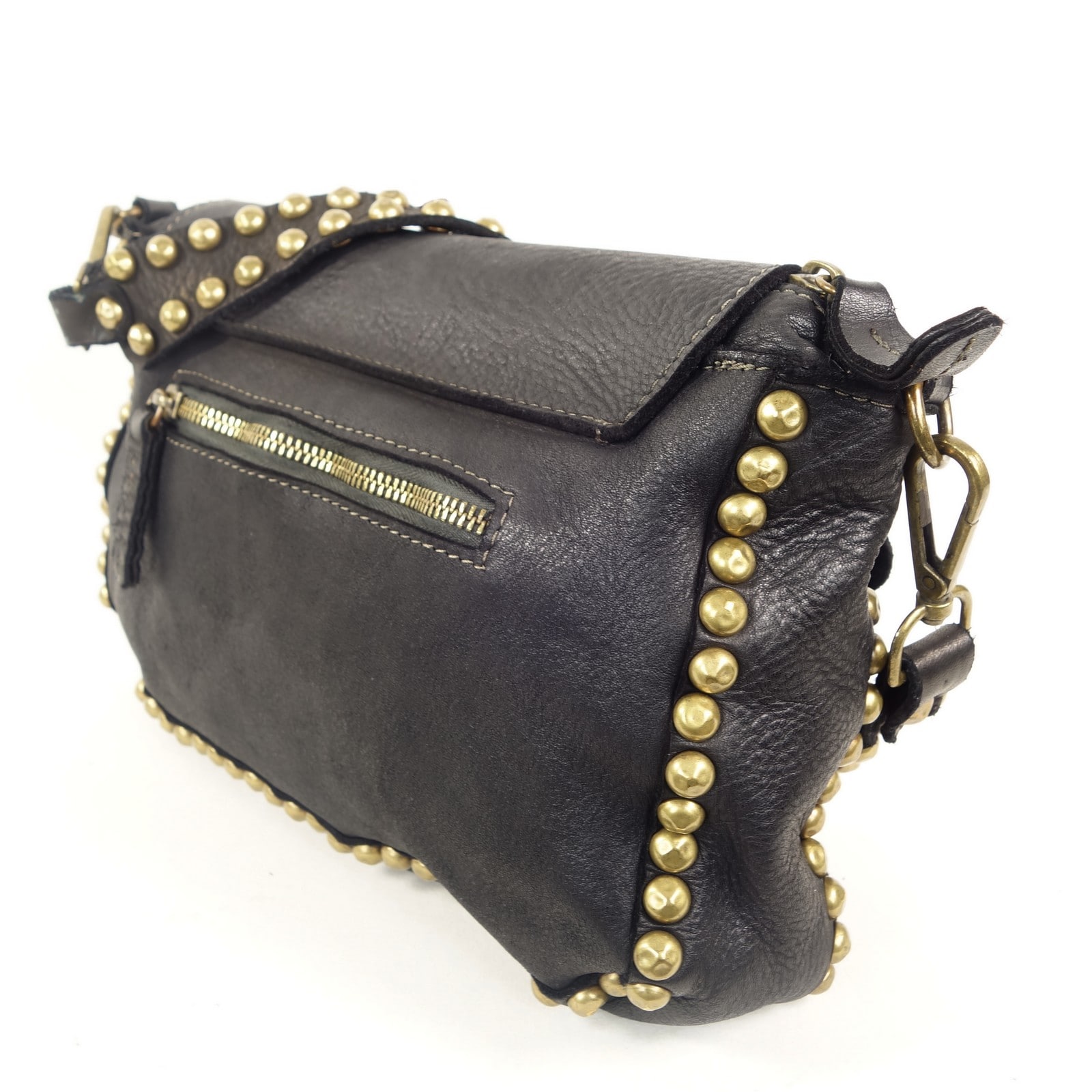 Collection Esprit Cuir MARIETTE pochette cuir noir clouté femme