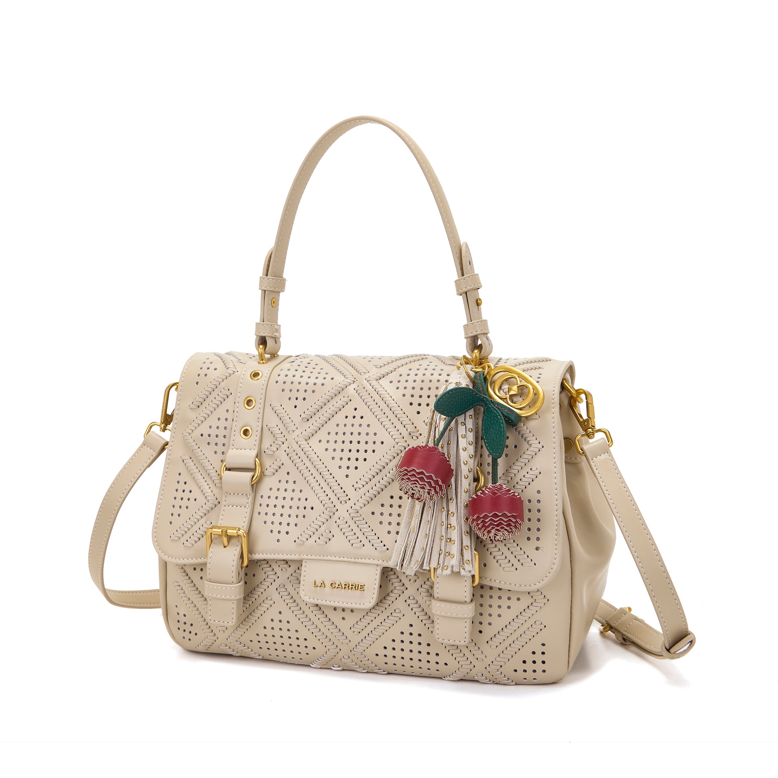 La Carrie Atena Labyrinth cabas cuir ivoire 37x19