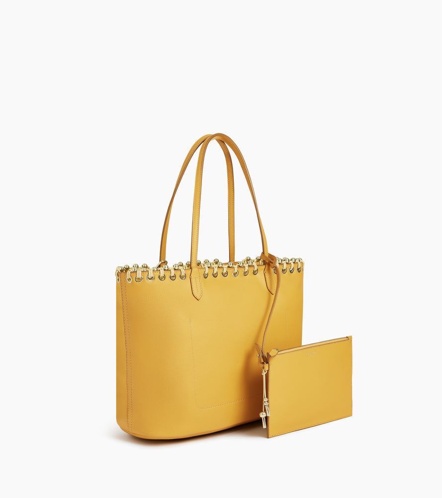Le Tanneur Kitesy cabas cuir grainé jaune rattan