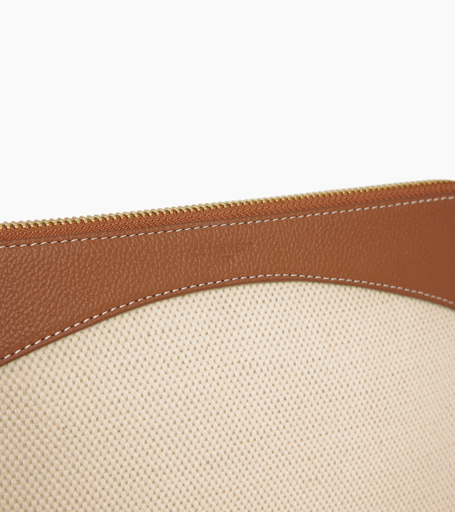 Le Tanneur Pochette zippée toile cuir Natural Tan