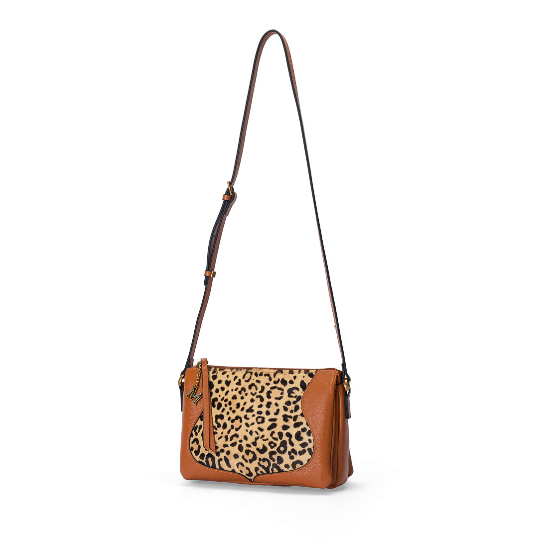 Mac Alyster Ines sac bandoulière cuir Léopard 24 cm