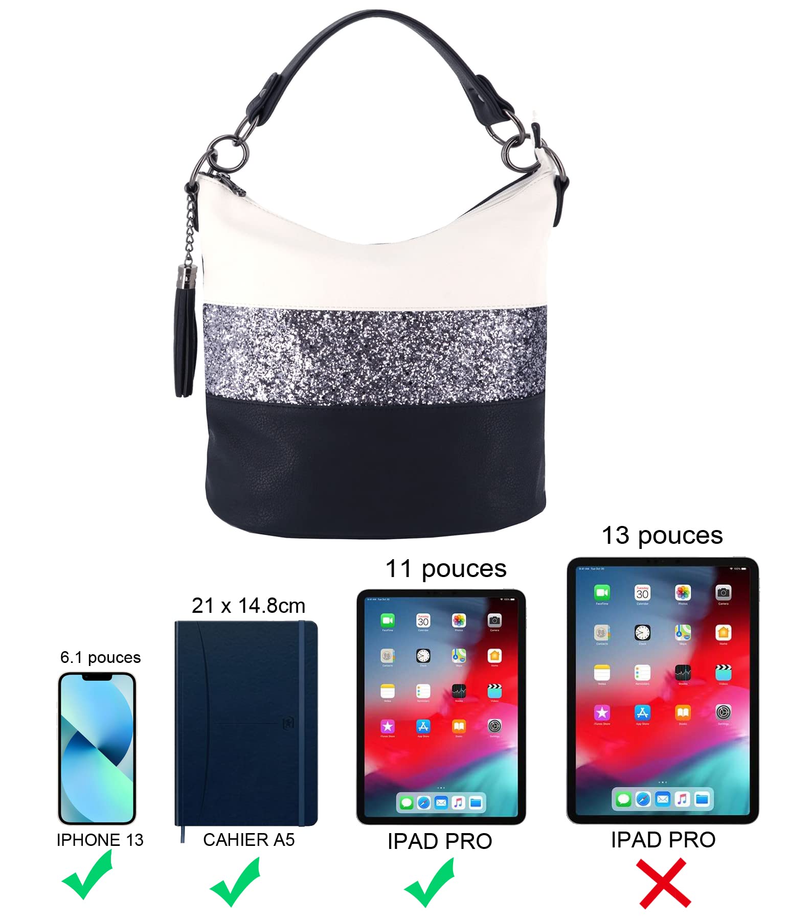 Gallantry Bandoulière sac paillettes bleu blanc soirée PU