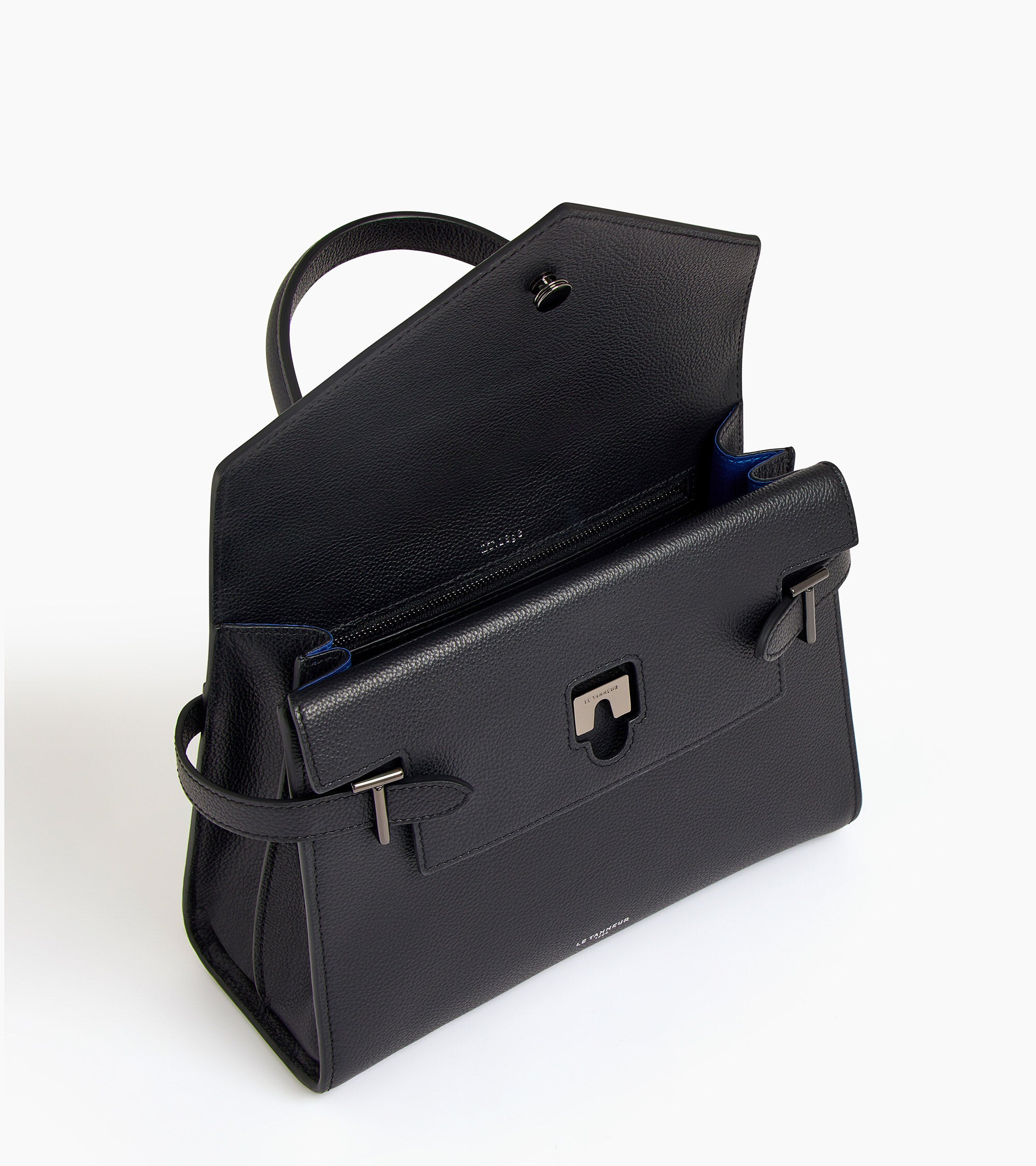 Le Tanneur Emilie sac à main cuir grainé noir double rabat