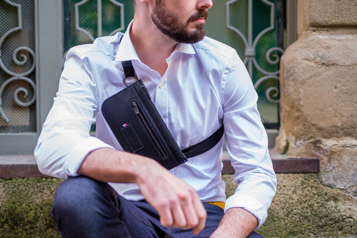 Nodie's Sacs banane Madenn sac banane noir grainé cuir homme