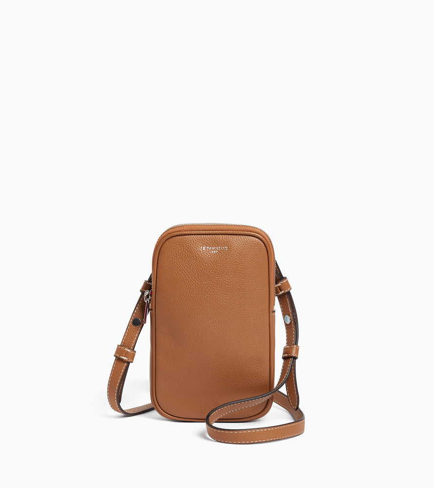 Le Tanneur étui téléphone cuir grainé zippé Brown Tan RFID