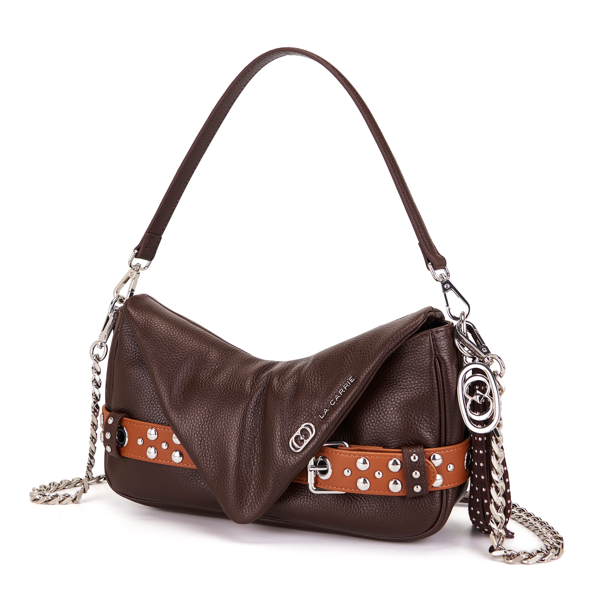 La Carrie Backdoor sac bandoulière marron 30 cm clouté