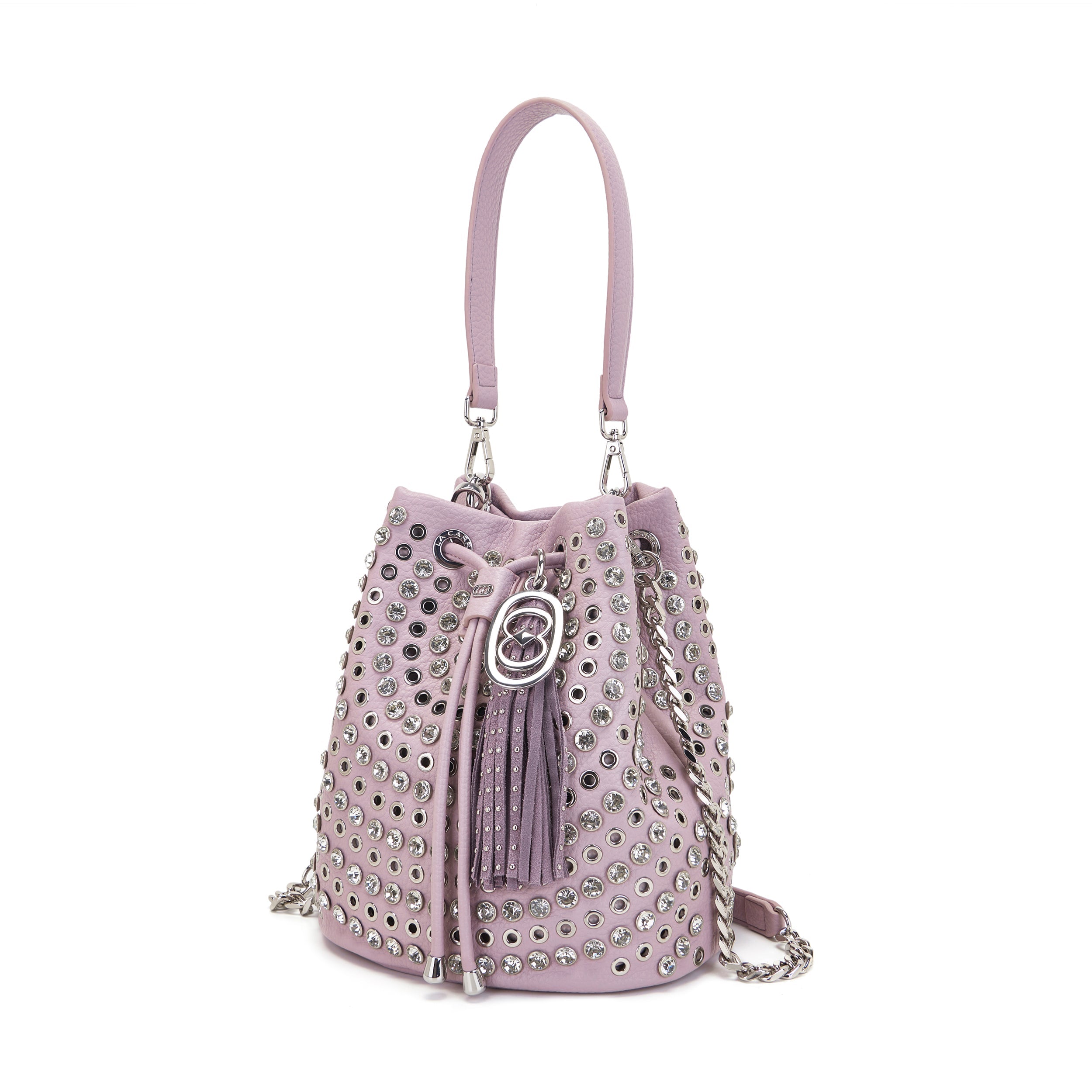 La Carrie Andromeda sac seau beige PU clouté 26 cm