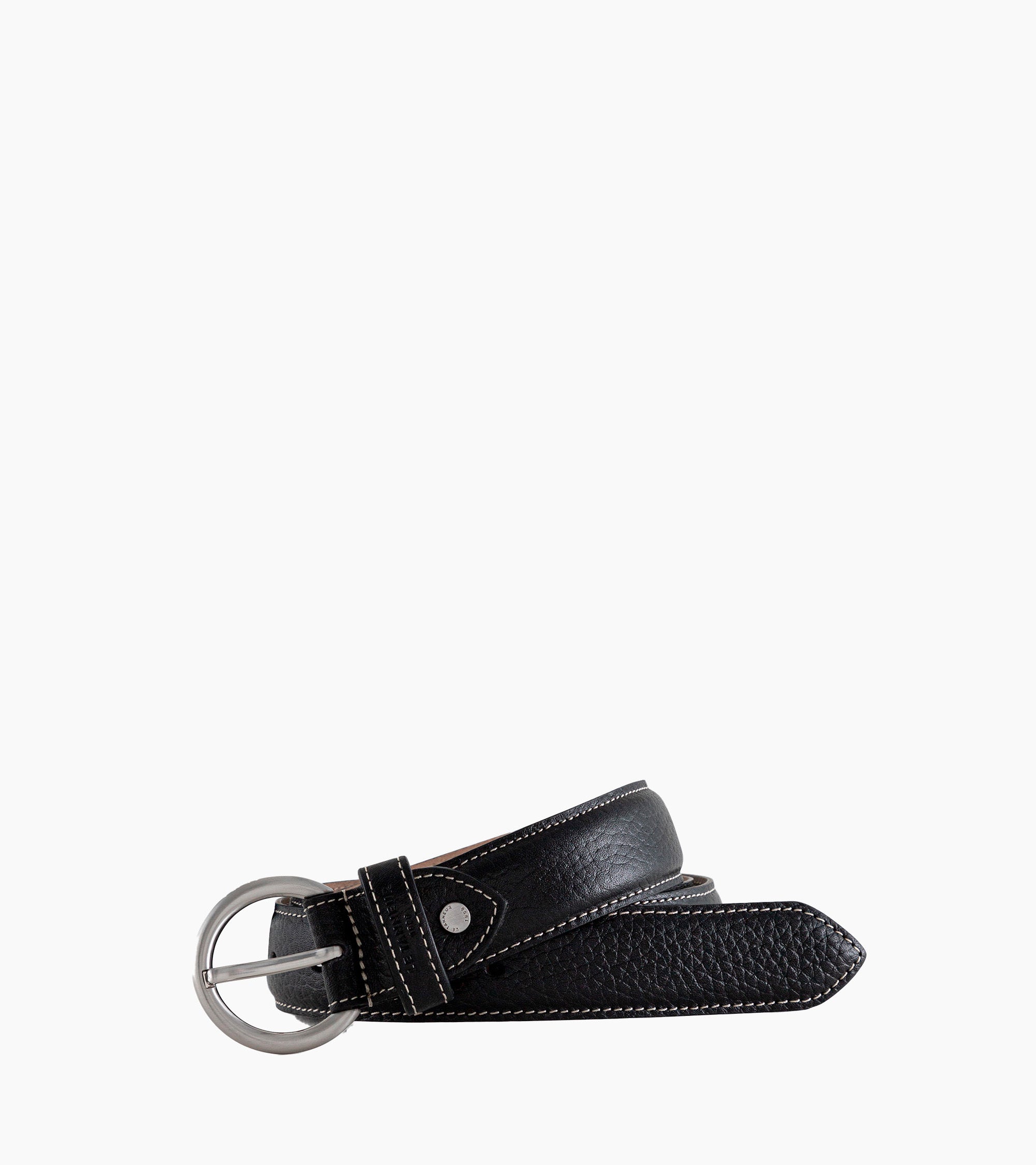 Le Tanneur Ceinture femme cuir grainé boucle ronde Noir