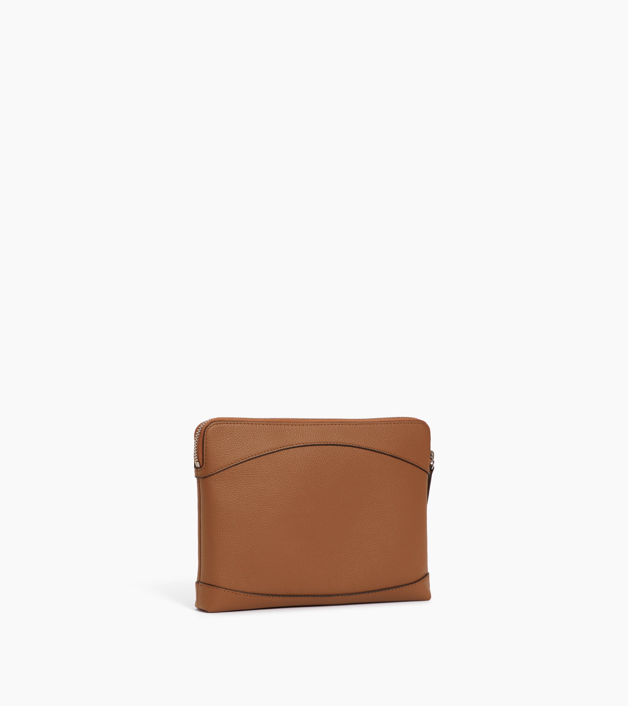 Le Tanneur pochette zippée cuir grainé marron Tan Brown