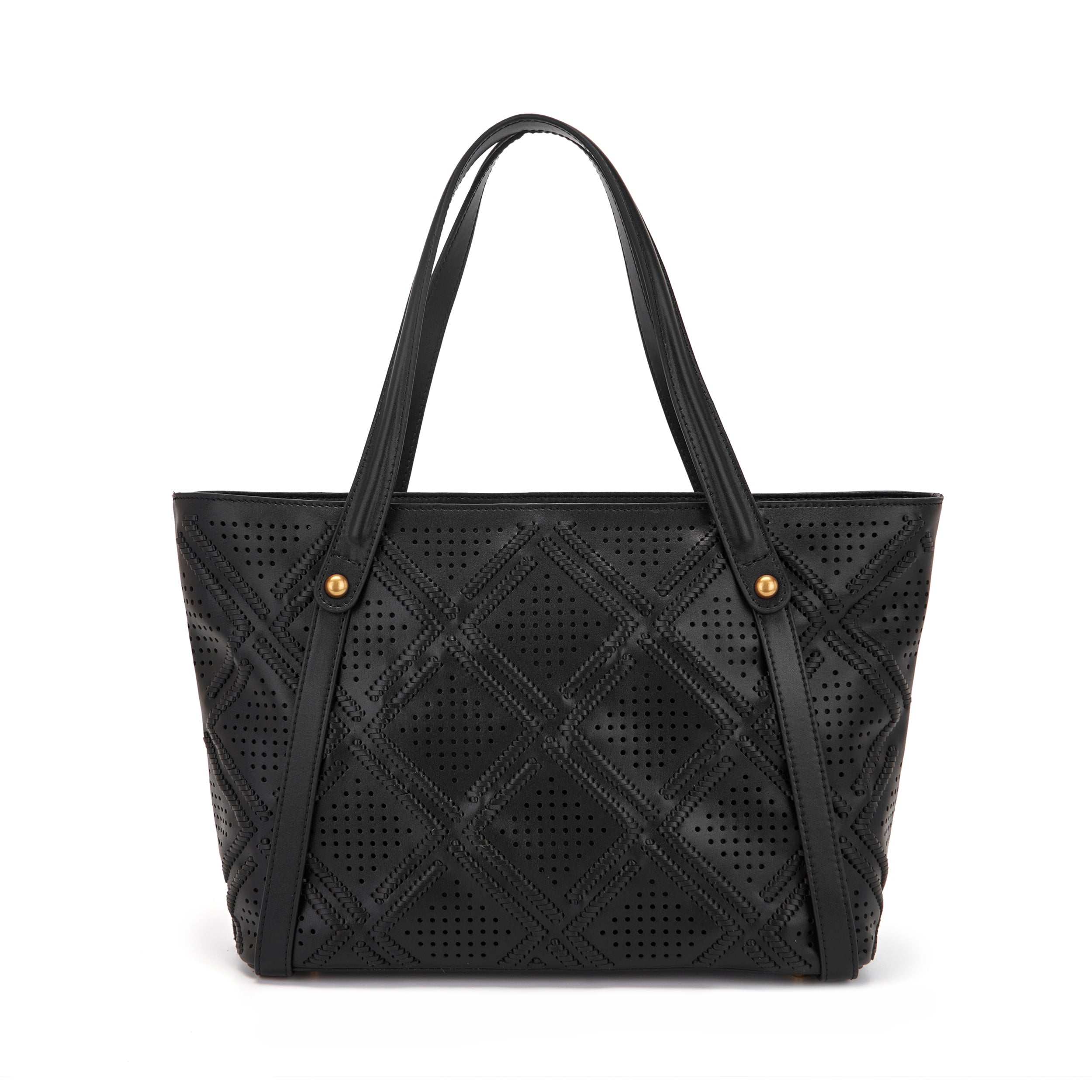 La Carrie Labyrinth sac shopping noir cuir laser 41x25 cm