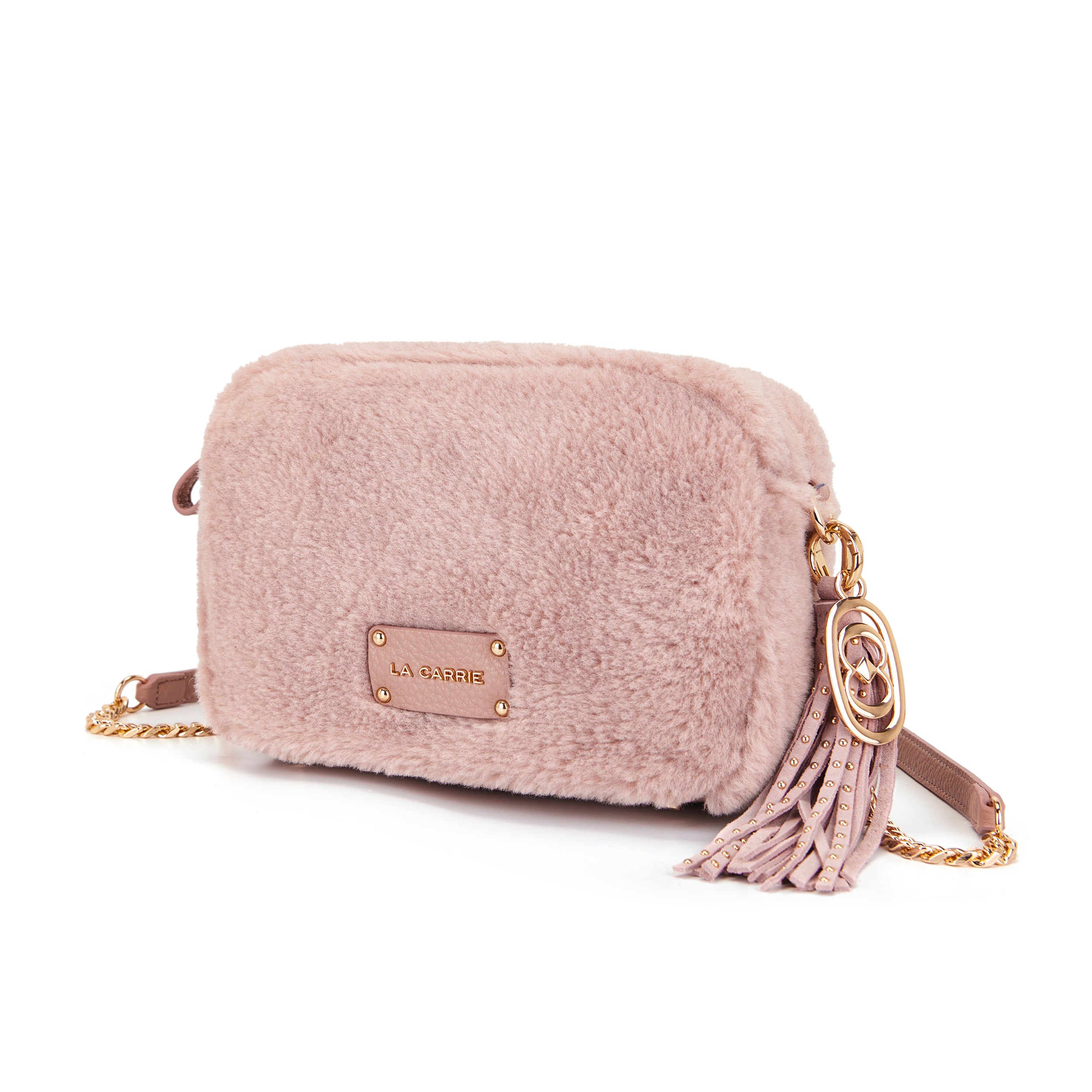 La Carrie Teddy sac épaule rose 23 cm fourrure chaîne