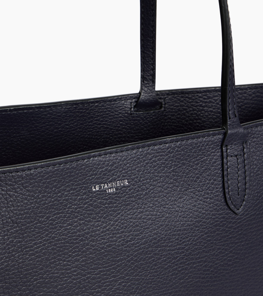 Le Tanneur Louise grand sac cabas cuir grainé bleu zippé