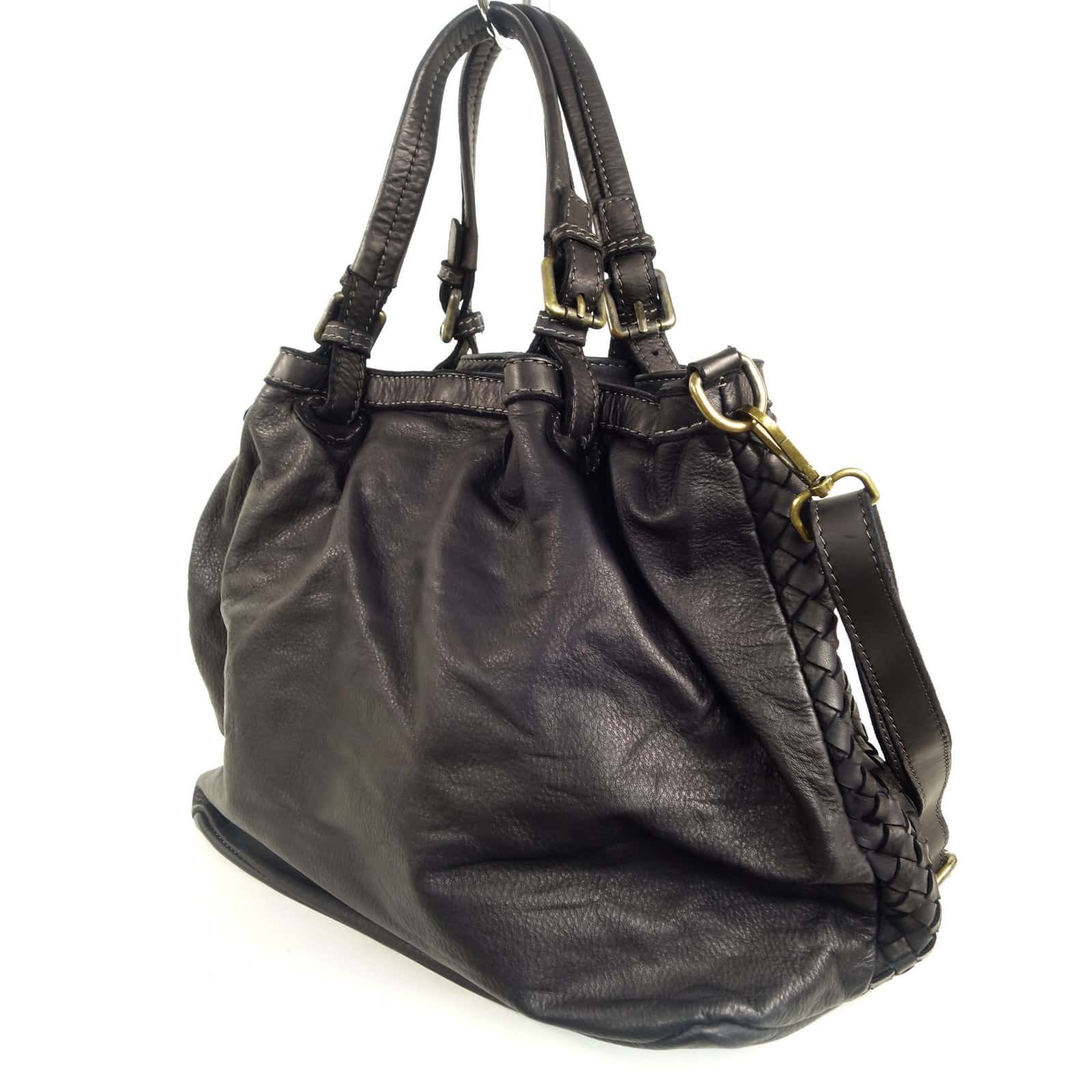 Collection Esprit Cuir Sveva Grand Sac Main Cuir Tressé Noir