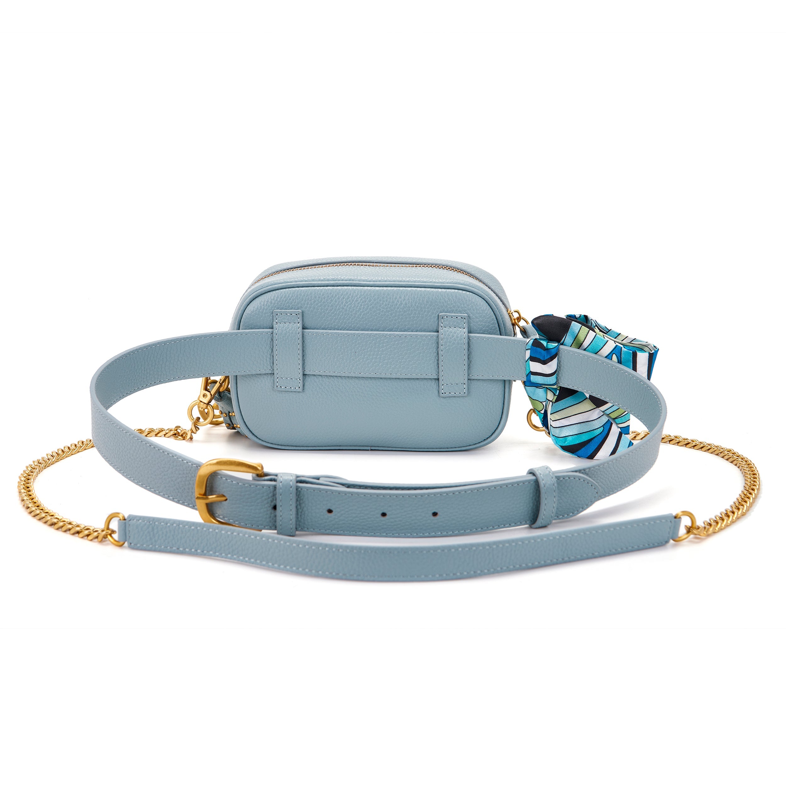 La Carrie Fourlard sac banane bleu ciel cuir