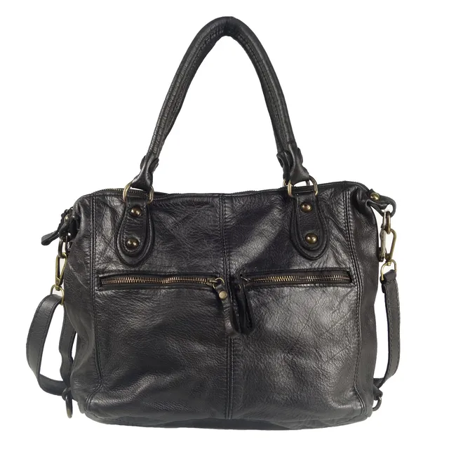 Collection Esprit Cuir ANGELA sac épaule cuir noir vintage