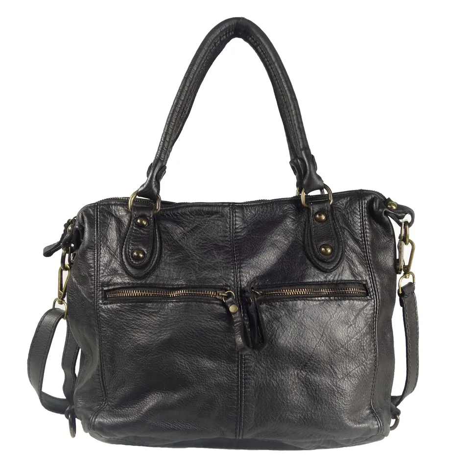 Collection Esprit Cuir ANGELA sac épaule cuir noir vintage