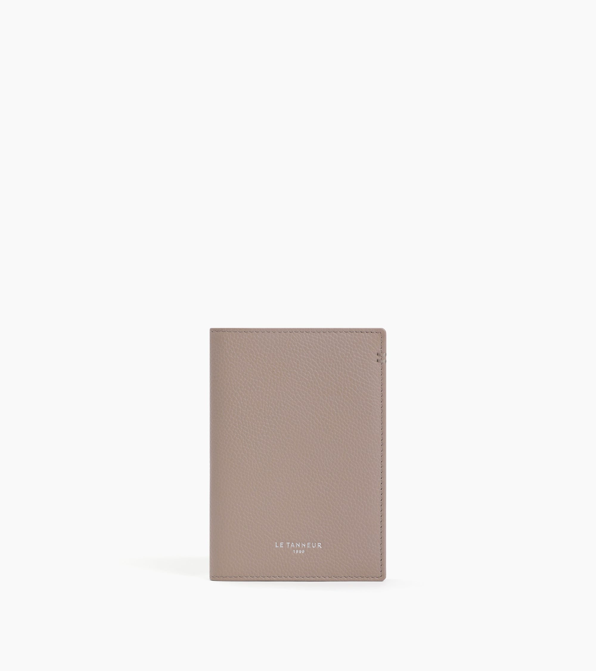 Le Tanneur porte-passeport cuir grainé gris Fossil Grey coton