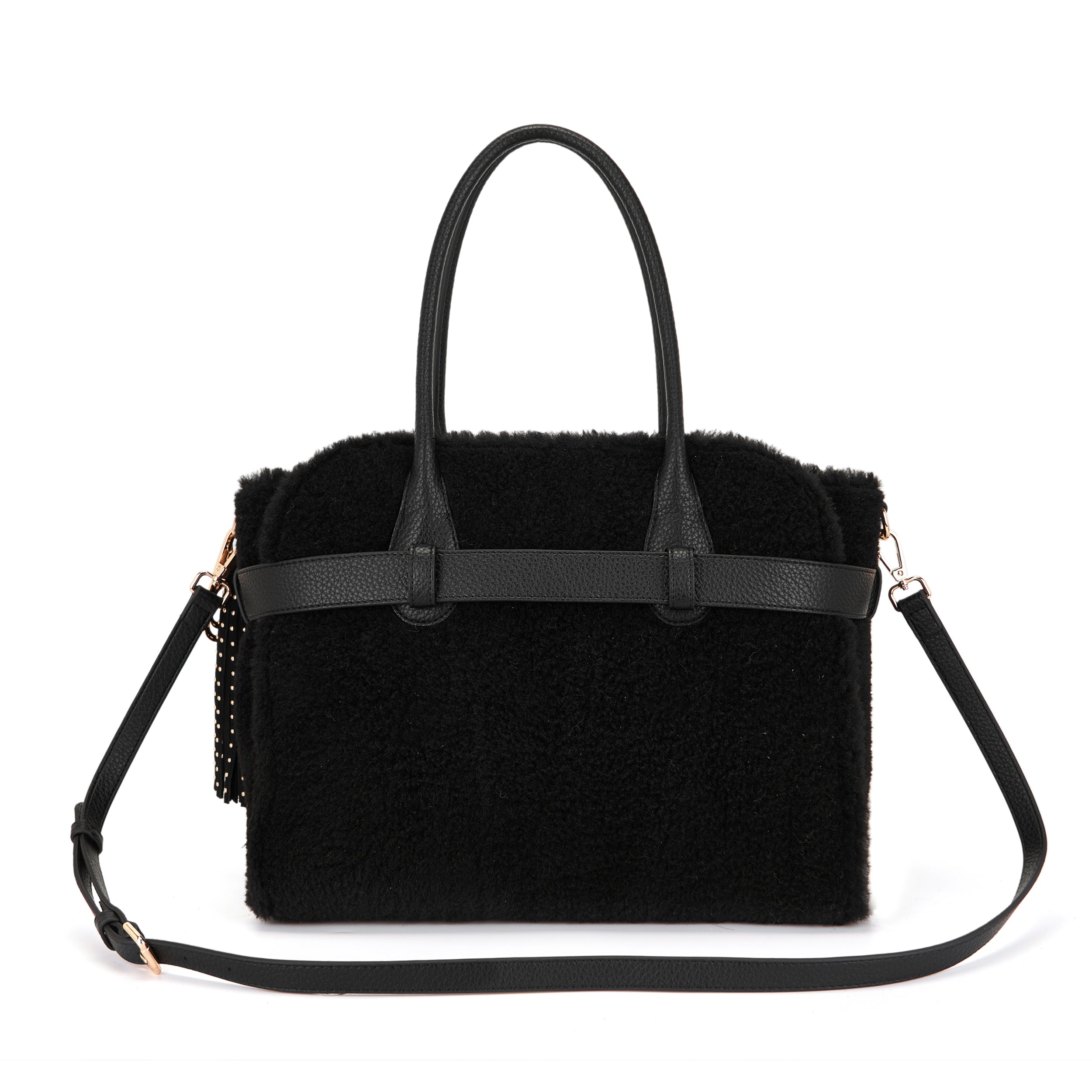 La Carrie Teddy sac shopping noir 35 cm fourrure