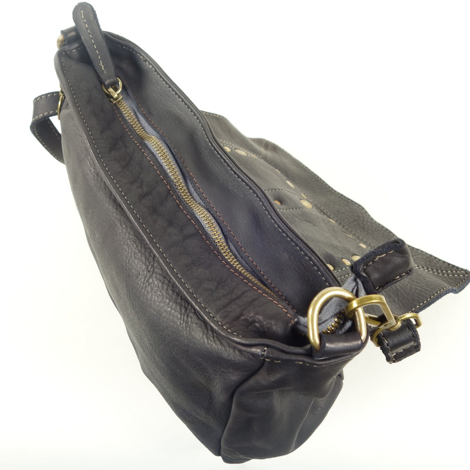 Collection Esprit Cuir Sac Besace ARIA sac besace cuir noir clouté