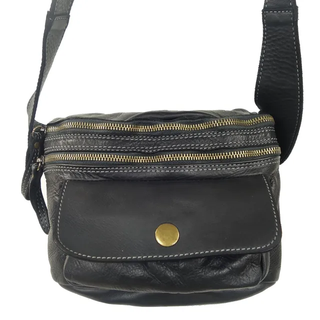 Collection Esprit Cuir Sac bandoulière & sacoche JIMY petite sacoche noir