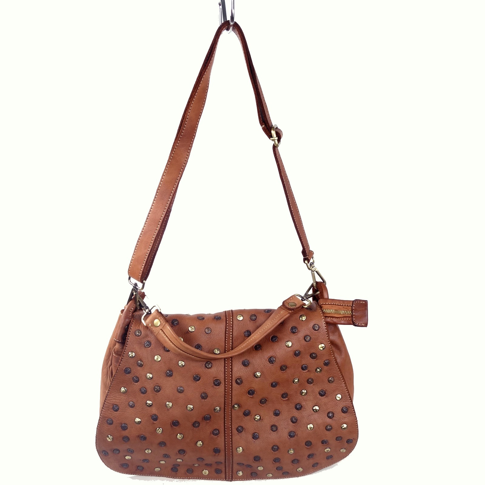 Collection Esprit Cuir Sac épaule Anna cuir camel clouté